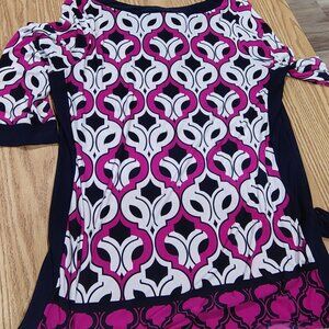 LONG SLEEVE DRESSY BLOUSE PURPLE WHITE AND NAVY BLUE DESIGNS XL